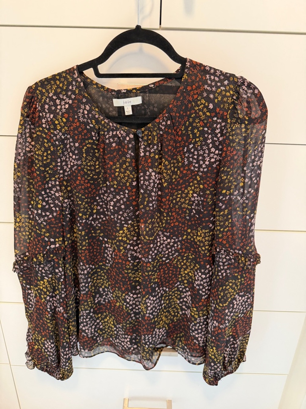 Joie Black Sheer Floral Button-Front Blouse